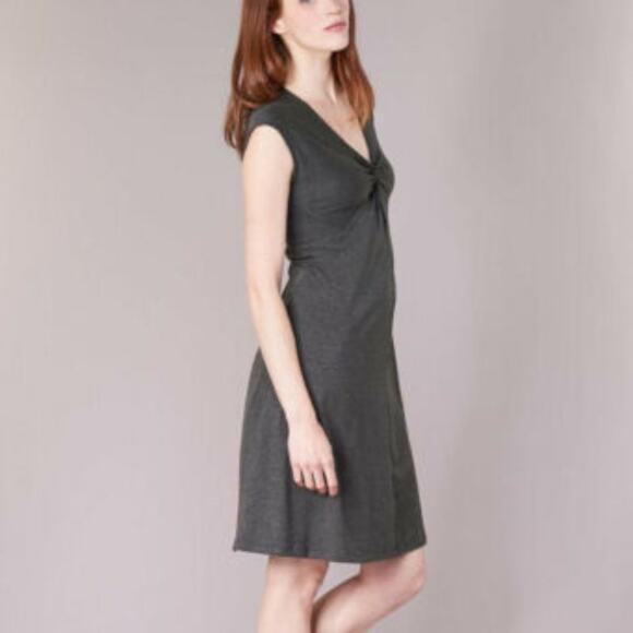 Patagonia Bandha Dark Gray Stretch Knit Knot Front Knee Length Dress Size Medium - Picture 1 of 5